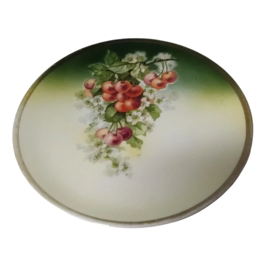 Antique Three Crown China Plate Germany Hand Painted Cherry‎ Blossoms Gold Gilt